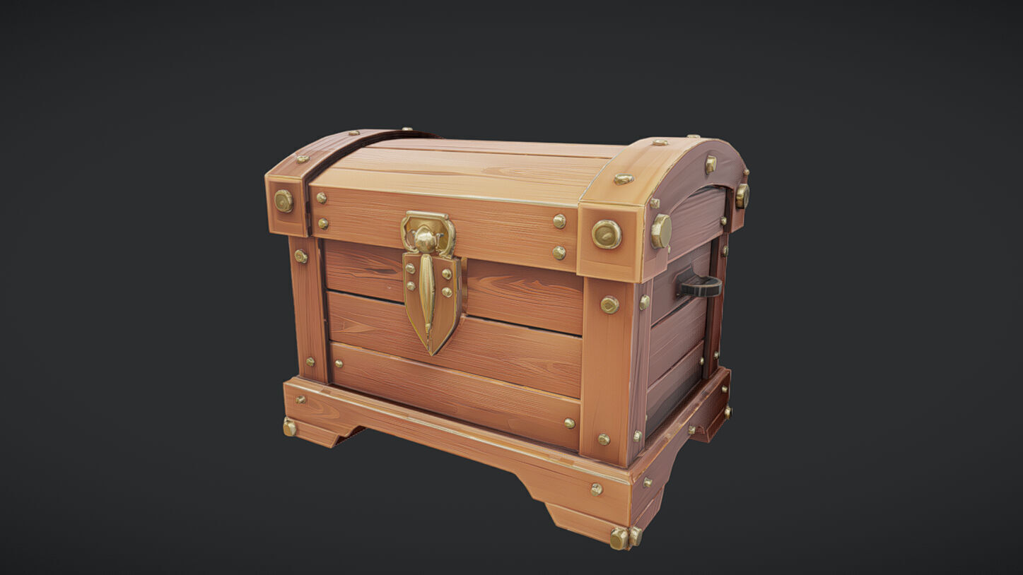 wooden treasure chest with latch 3D model_22