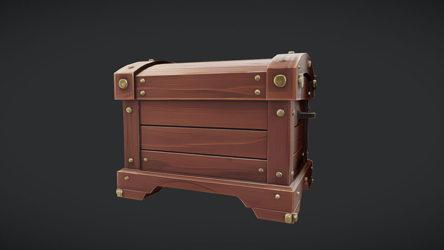 wooden treasure chest with latch 3D model_20