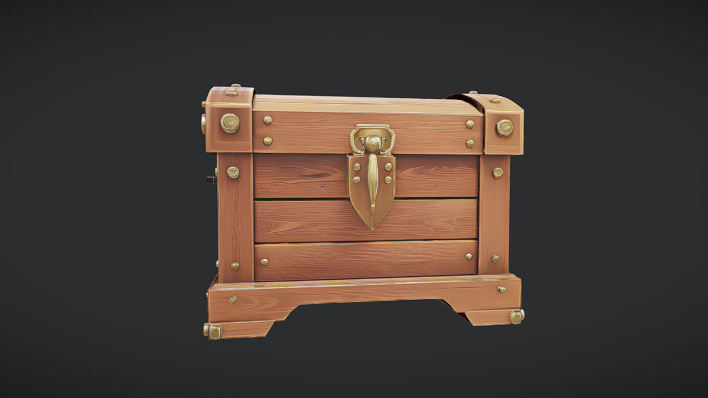 wooden treasure chest with latch 3D model_18