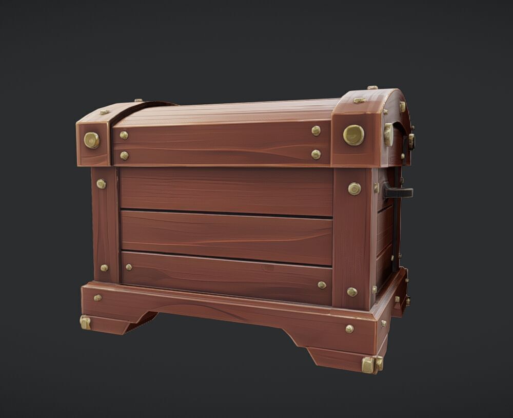 wooden treasure chest with latch 3D model_3