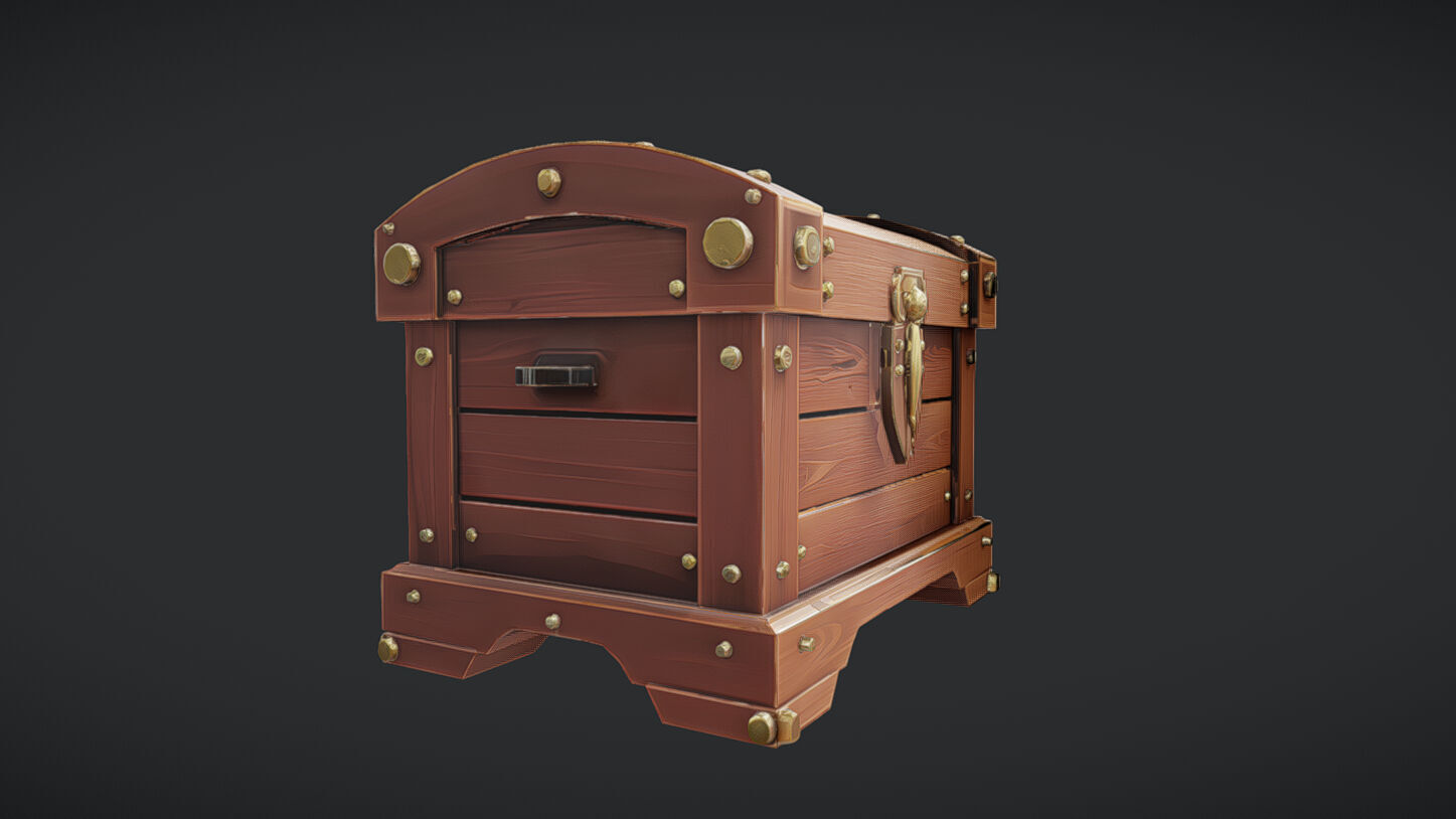 wooden treasure chest with latch 3D model_8
