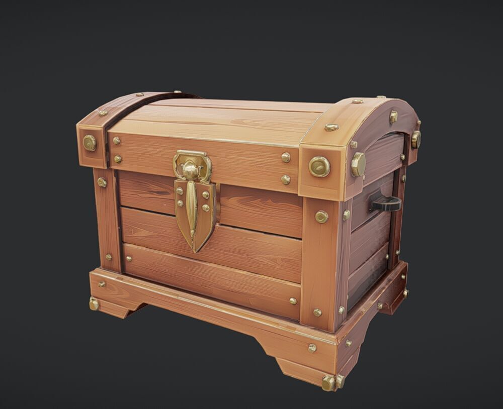 wooden treasure chest with latch 3D model_5