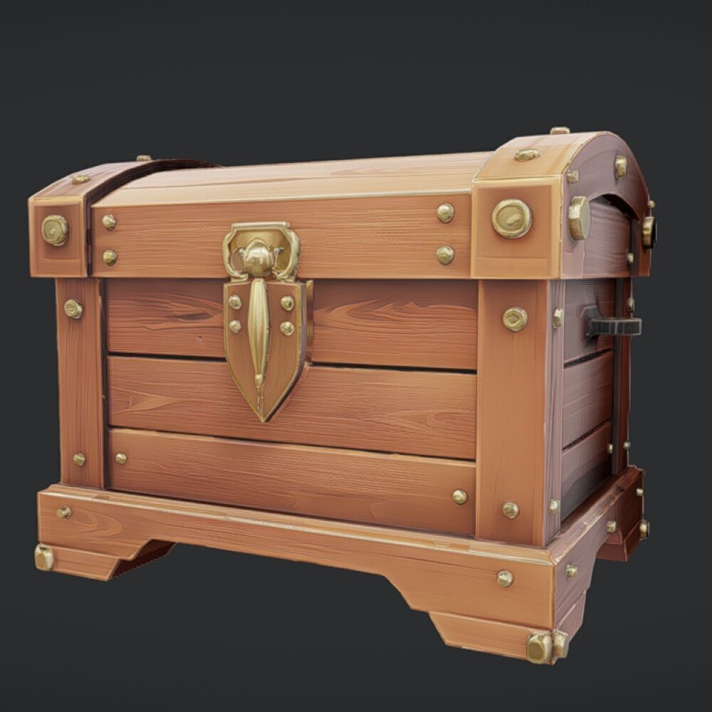 wooden treasure chest with latch 3D model_17