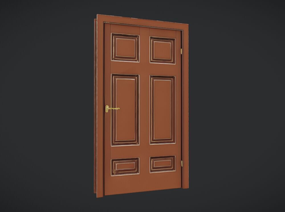 Wooden door with brass fixtures 3D model_18