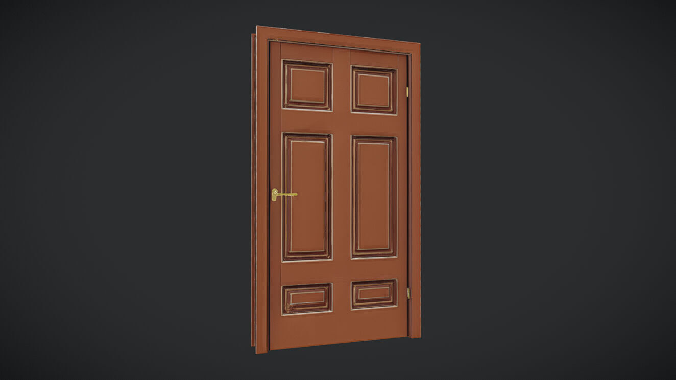 Wooden door with brass fixtures 3D model_22