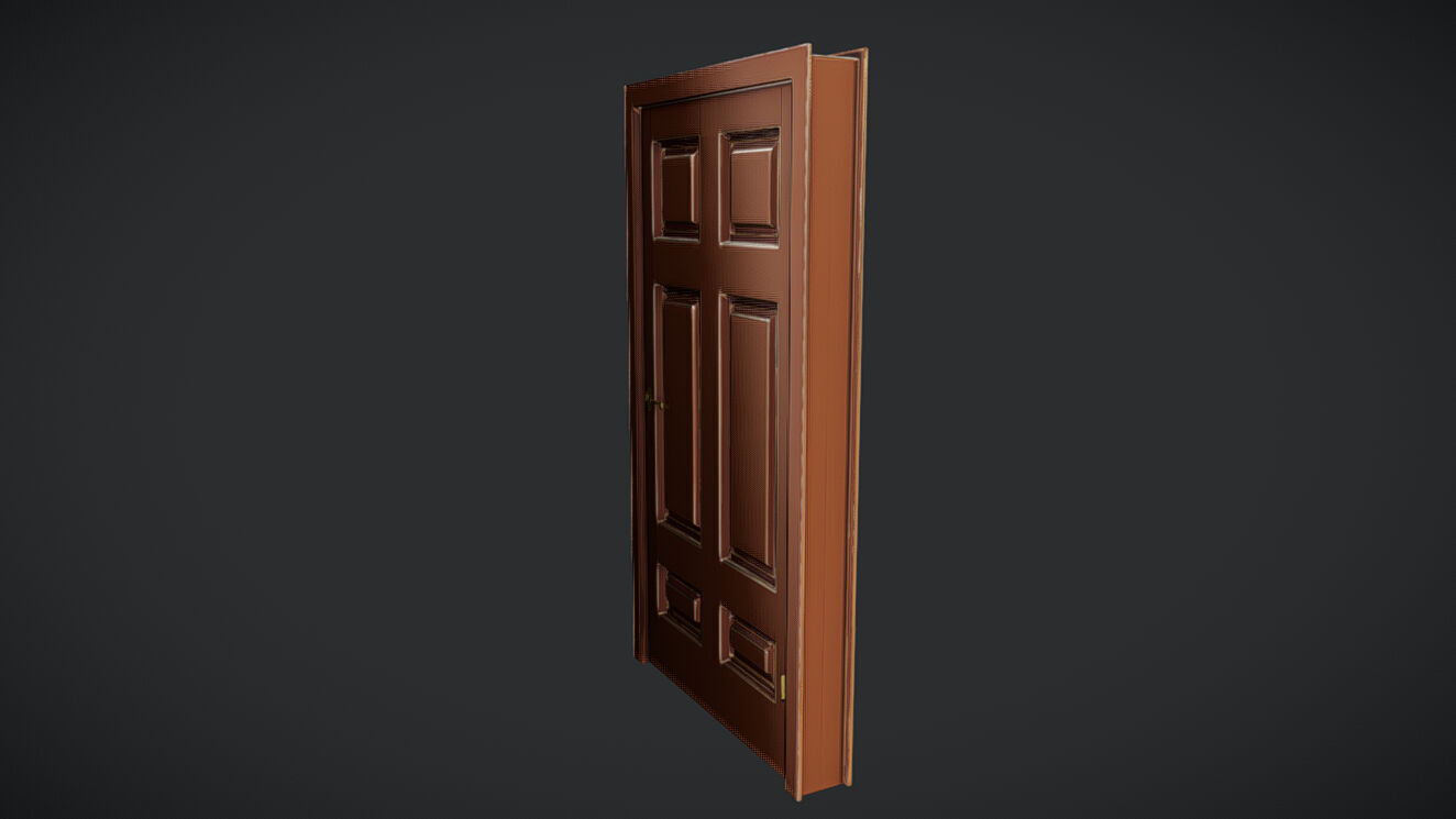 Wooden door with brass fixtures 3D model_9