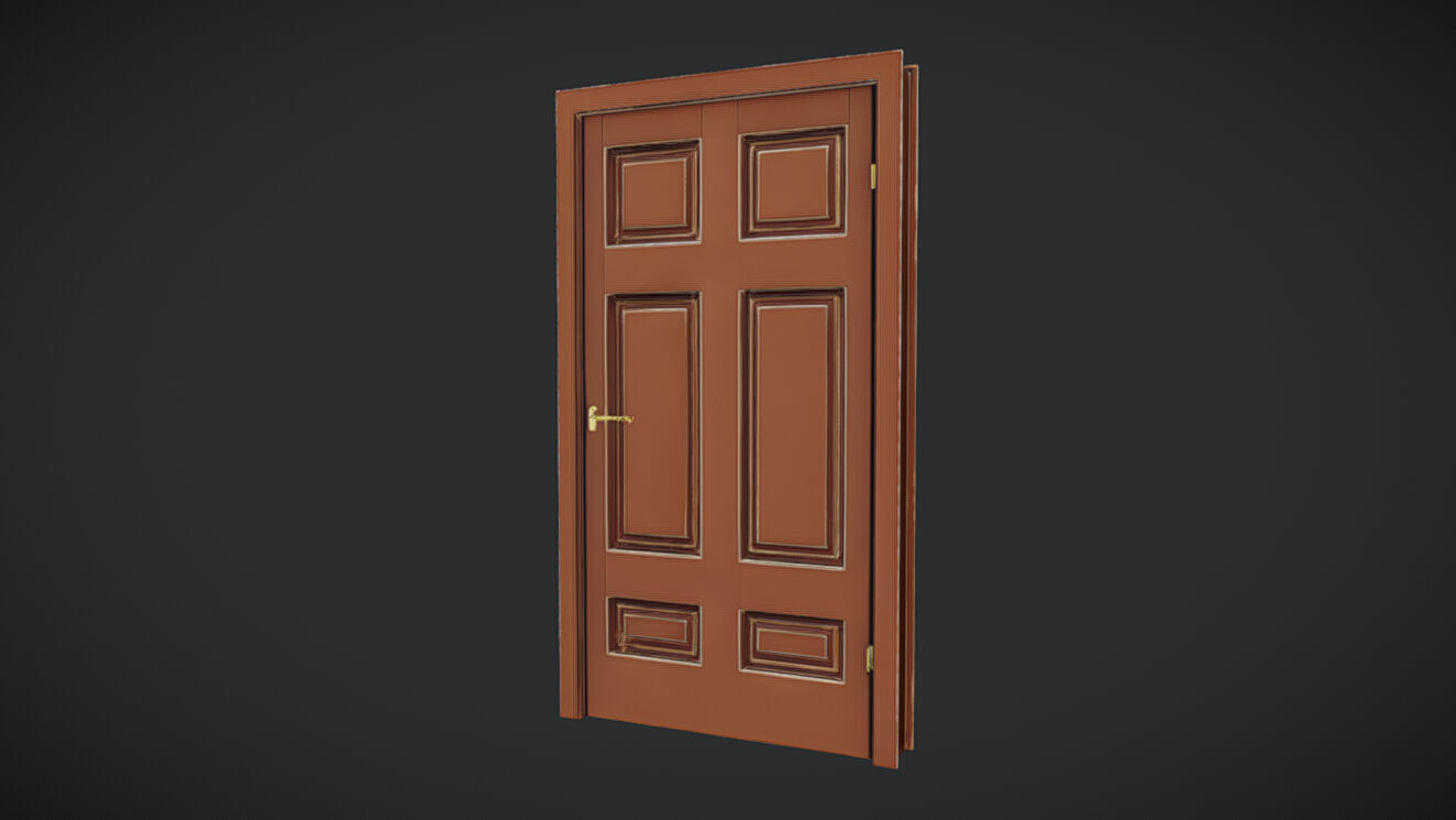Wooden door with brass fixtures 3D model_8