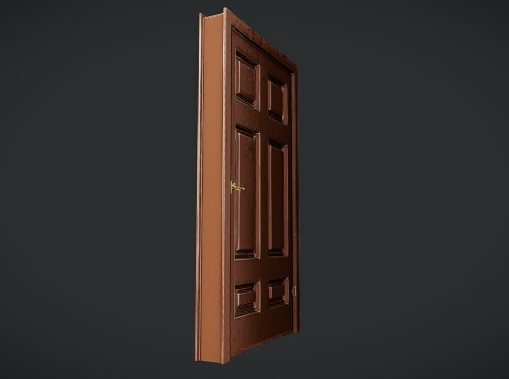 Wooden door with brass fixtures 3D model_17