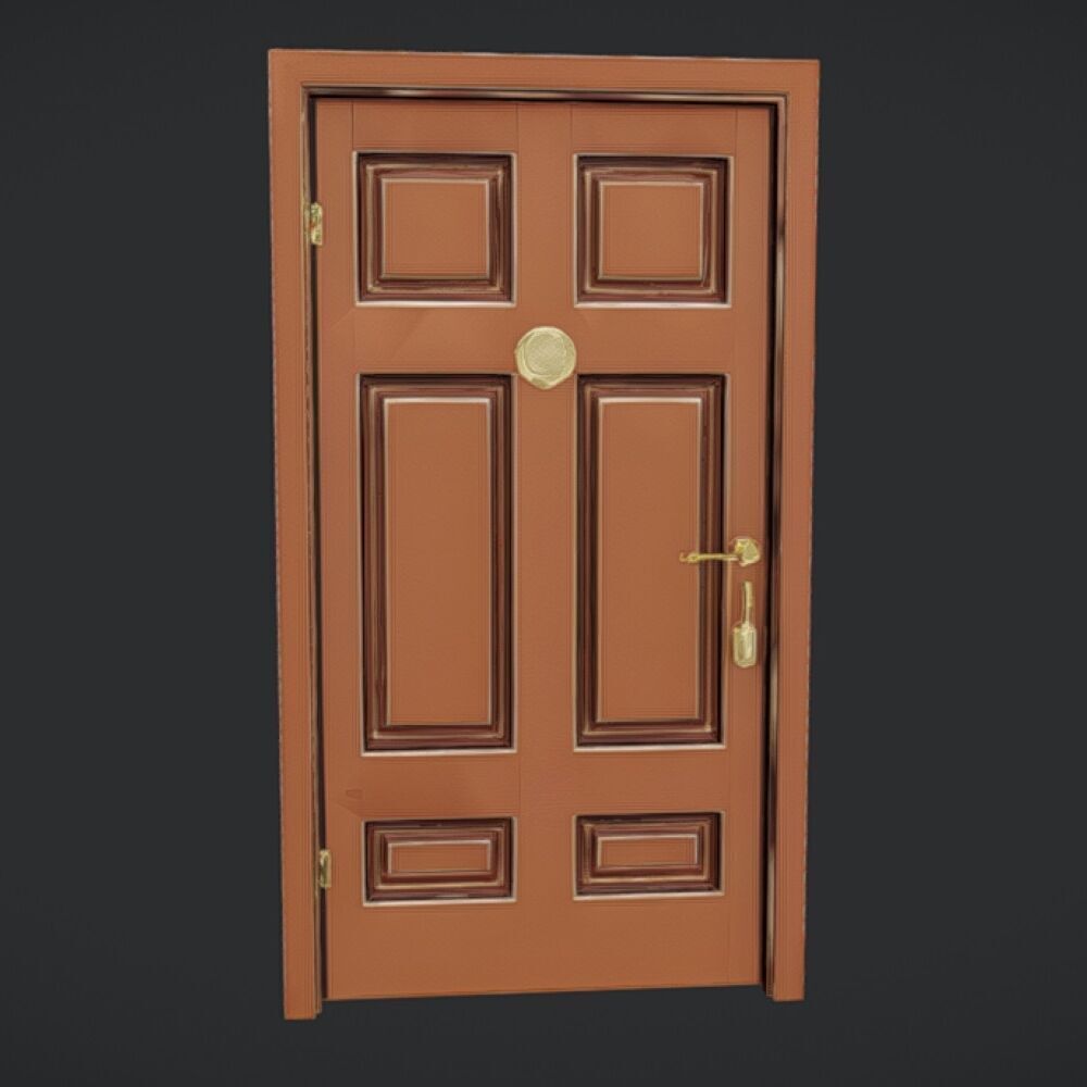Wooden door with brass fixtures 3D model_13
