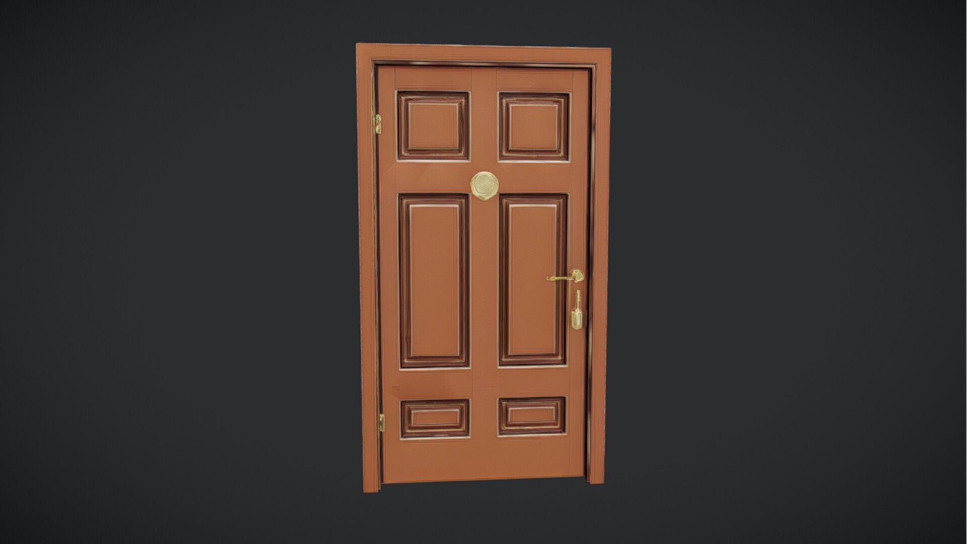 Wooden door with brass fixtures 3D model_23