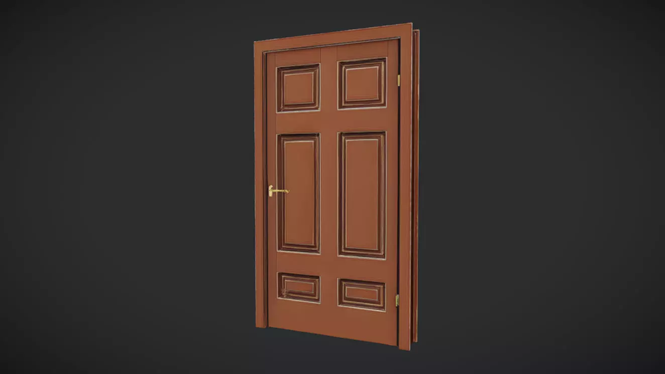 Wooden door with brass fixtures 3D model_0