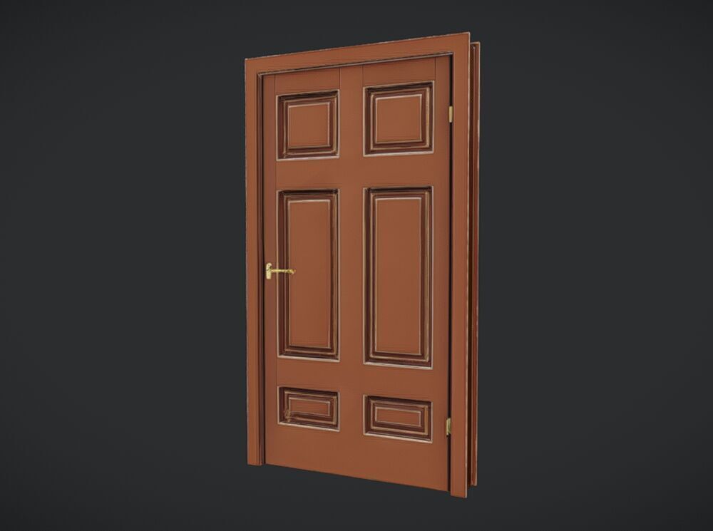 Wooden door with brass fixtures 3D model_15