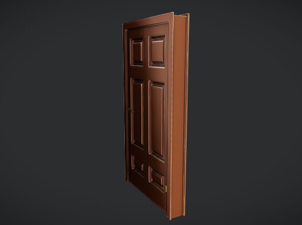 Wooden door with brass fixtures 3D model_16