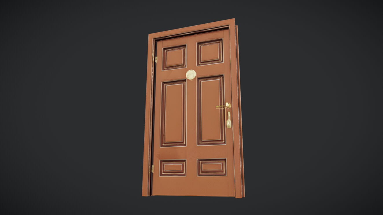 Wooden door with brass fixtures 3D model_19