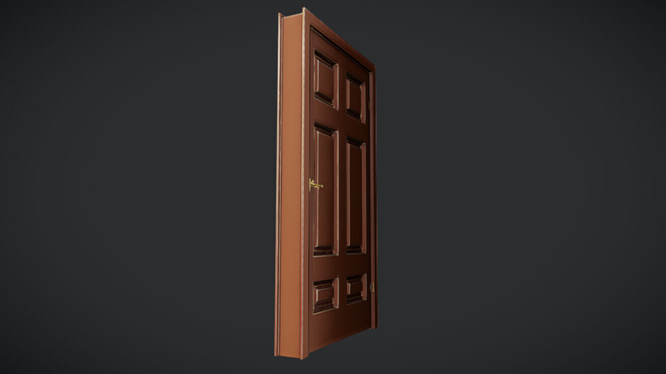 Wooden door with brass fixtures 3D model_10