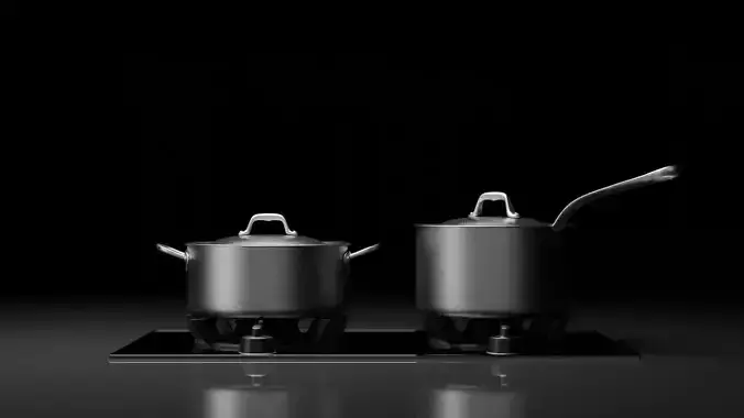 Realistic Stainless Steel Cookware Set - 3D Model