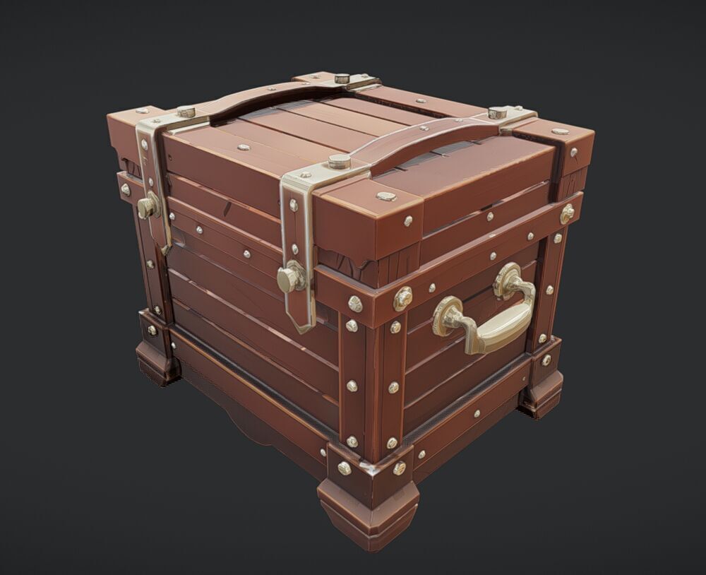 antique wooden treasure chest 3D model_6