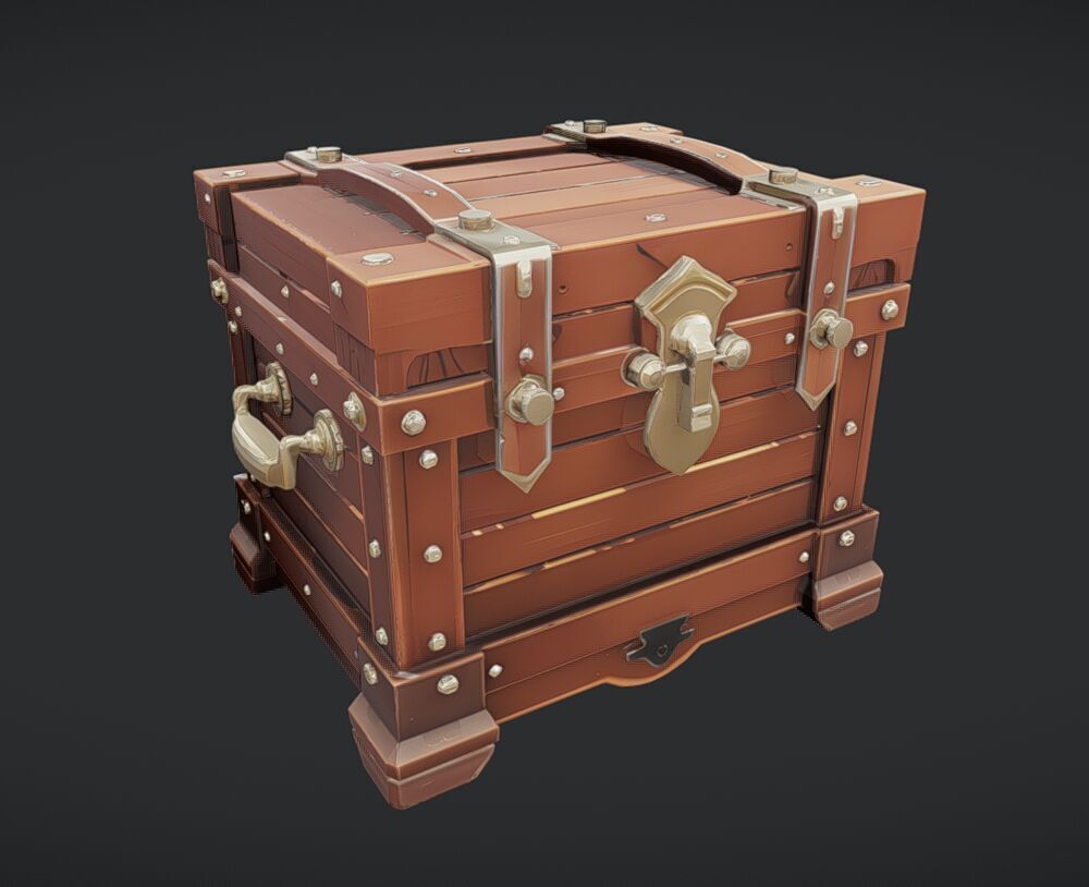 antique wooden treasure chest 3D model_7