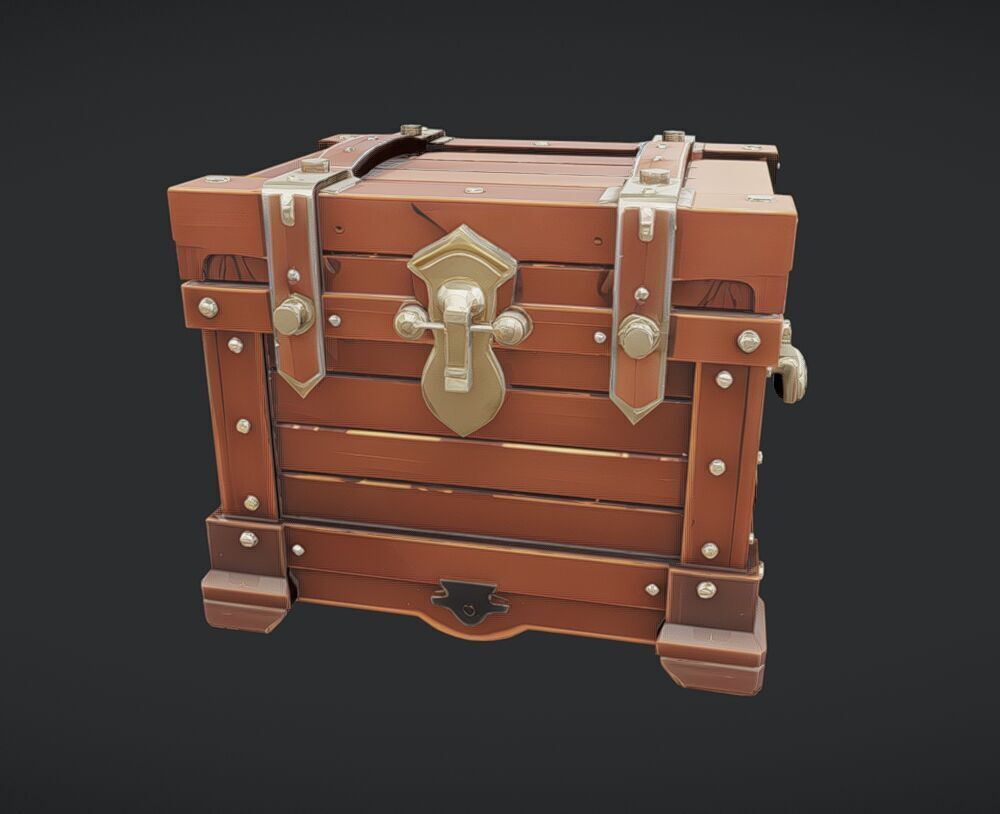 antique wooden treasure chest 3D model_3