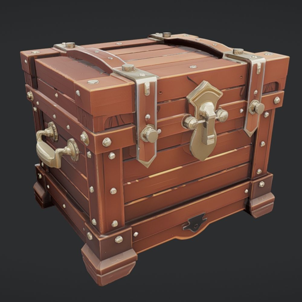 antique wooden treasure chest 3D model_1