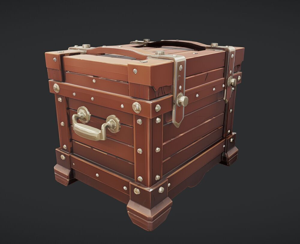 antique wooden treasure chest 3D model_5