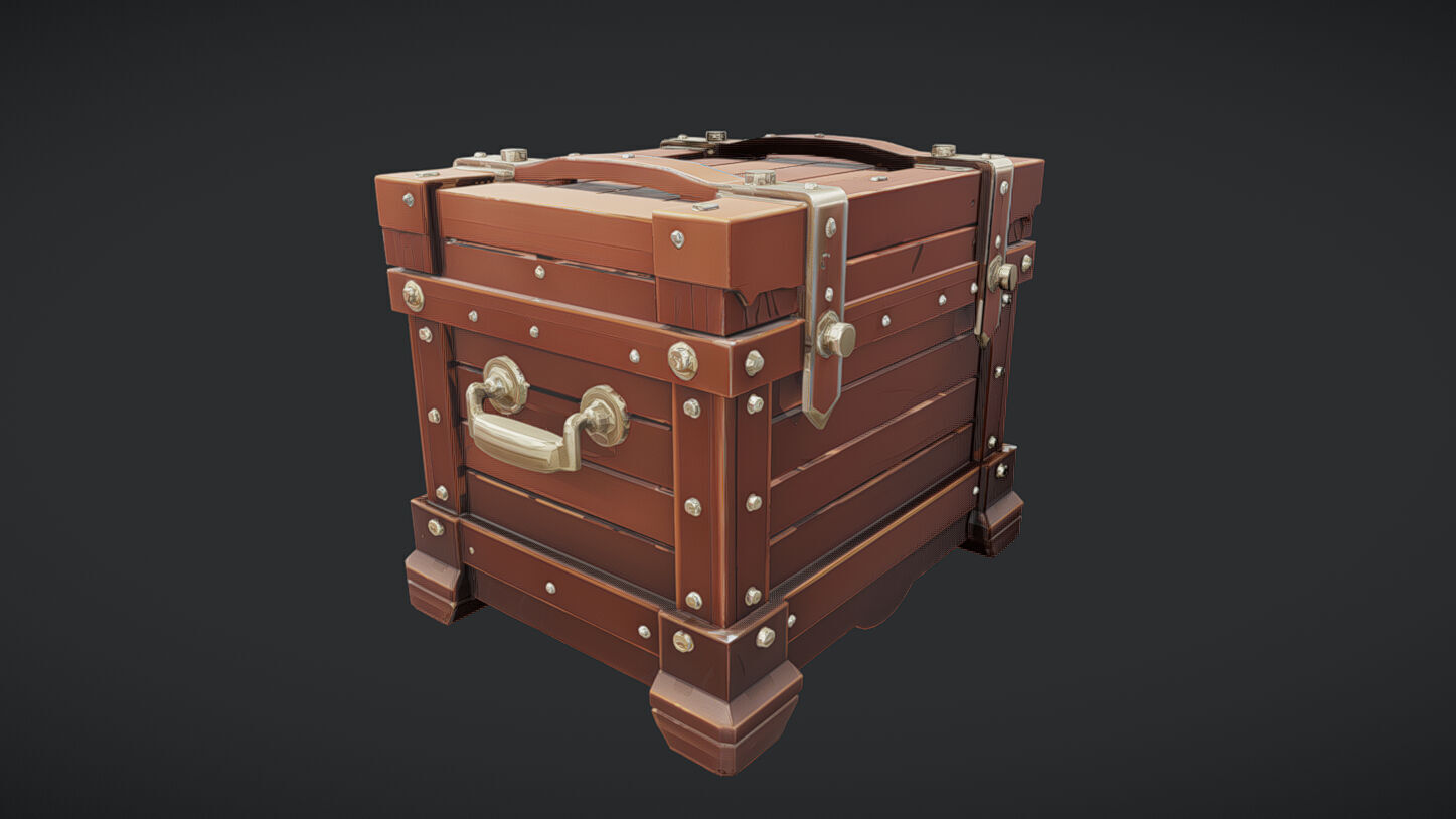 antique wooden treasure chest 3D model_24
