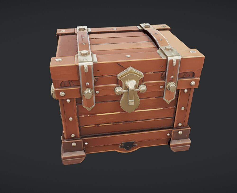 antique wooden treasure chest 3D model_2