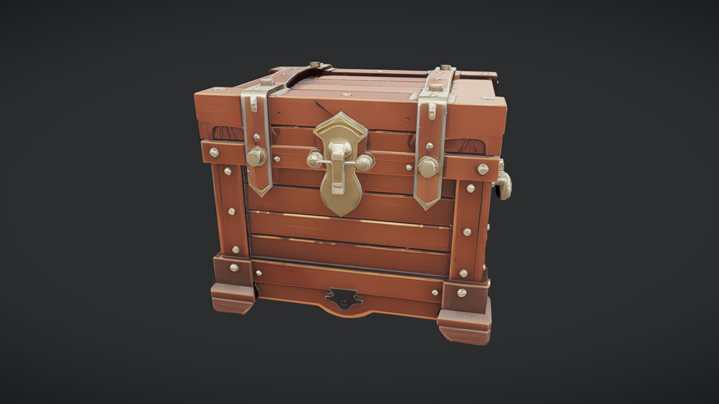 antique wooden treasure chest 3D model_22