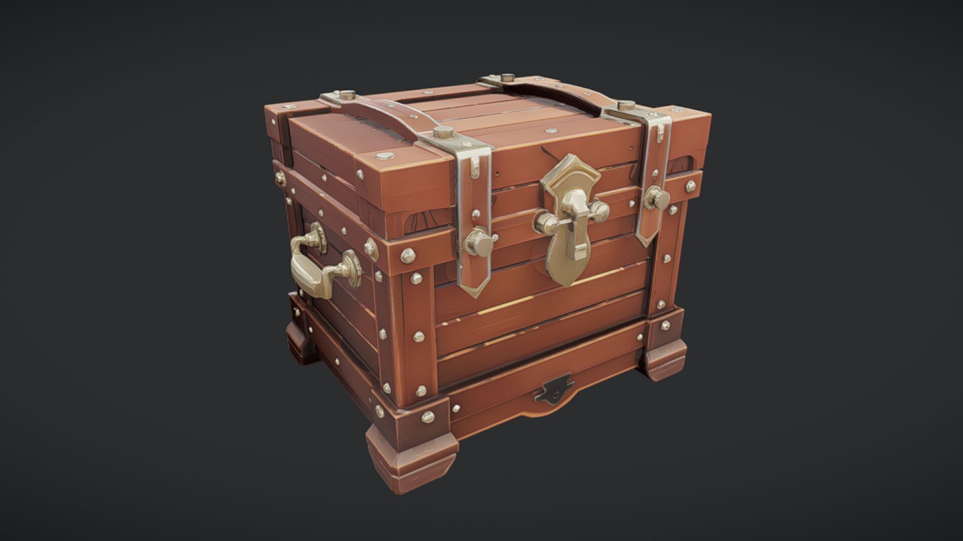 antique wooden treasure chest 3D model_14