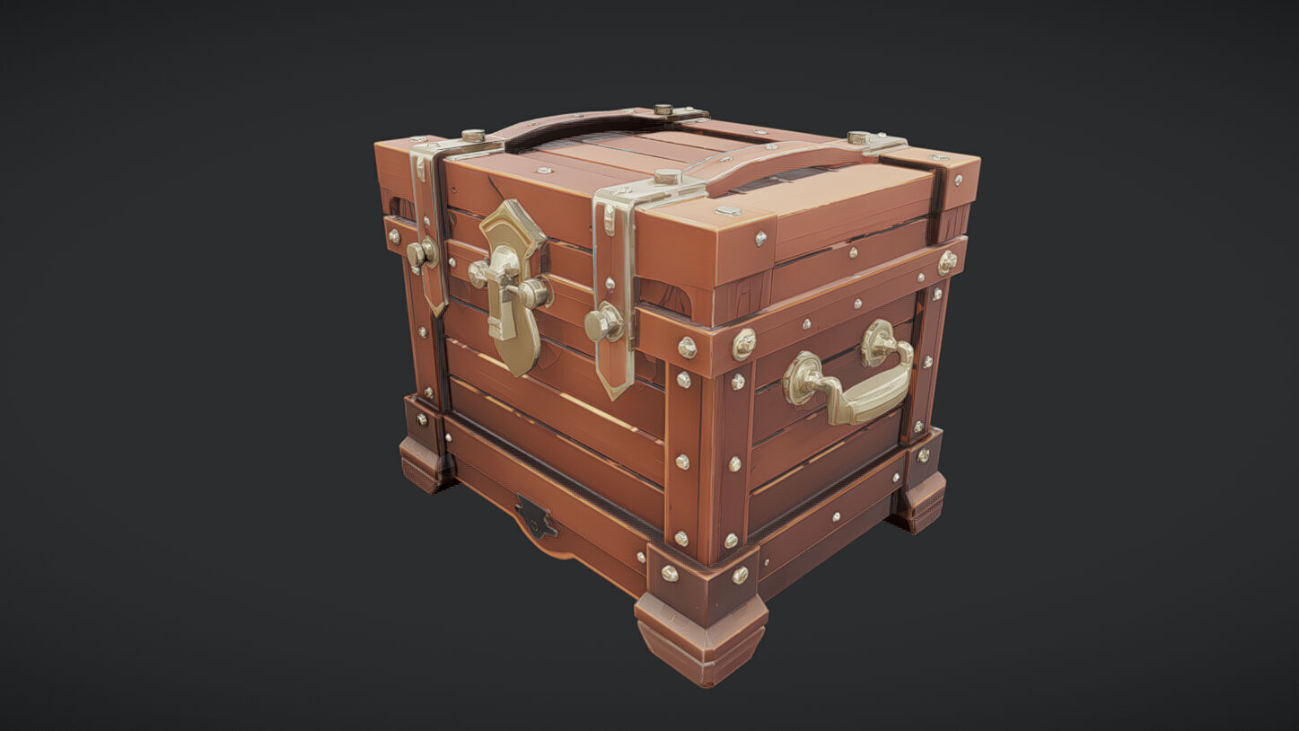 antique wooden treasure chest 3D model_10