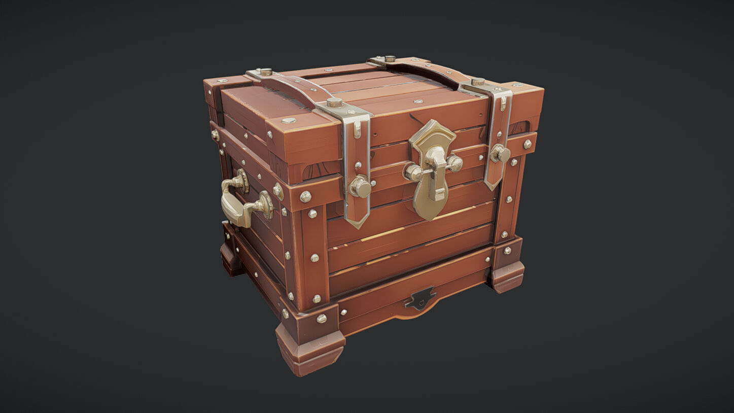 antique wooden treasure chest 3D model_13