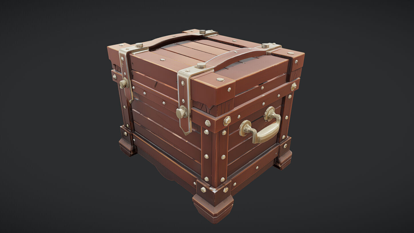 antique wooden treasure chest 3D model_25