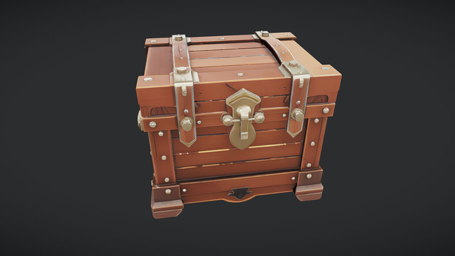 antique wooden treasure chest 3D model_21