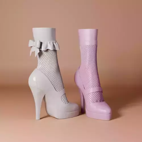 Leg Shoe Shaped Flower Vase - High heels lace socks 3D print model