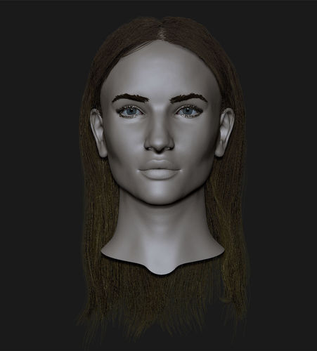 Realistic head cute blonde girl 3D model