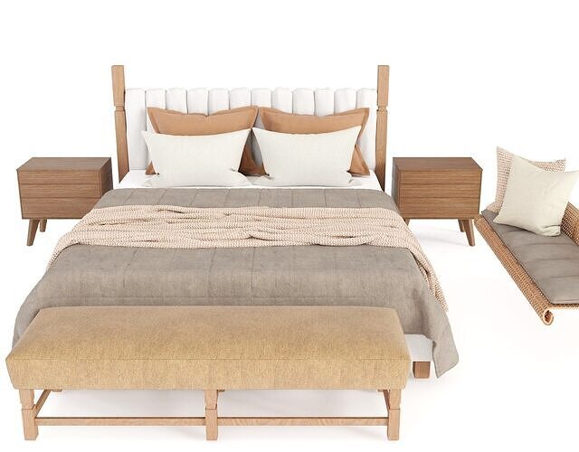 Rustic Bed And Woven Window Seat 3D model