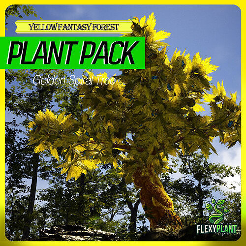 Yellow Fantasy Forest - 6 Golden Spiral Tree Plant Low-poly 3D model