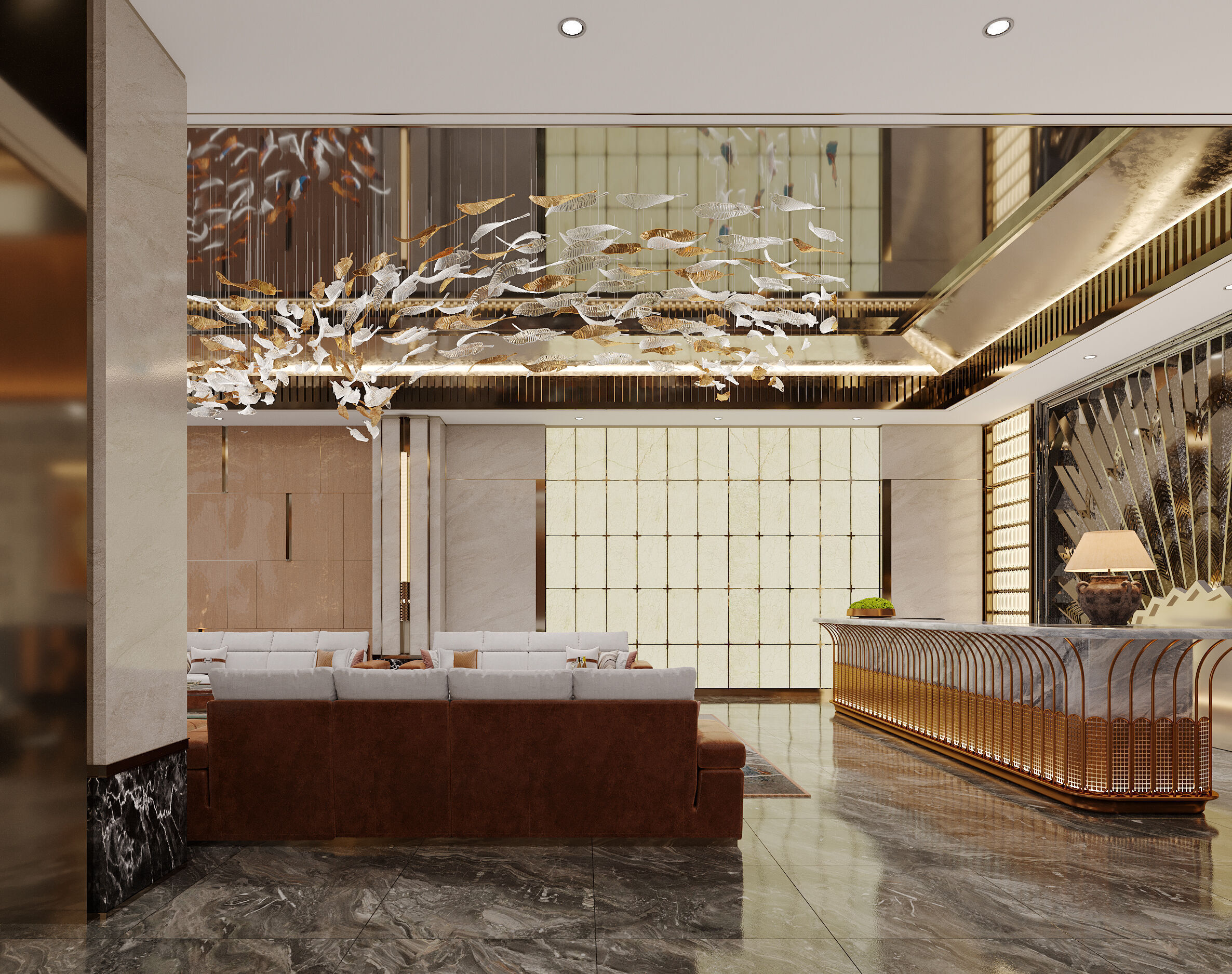 Luxury hotel lobby 3D model_1