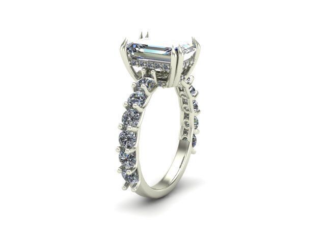 Engagement Ring With Emerald Diamond 3D model_2