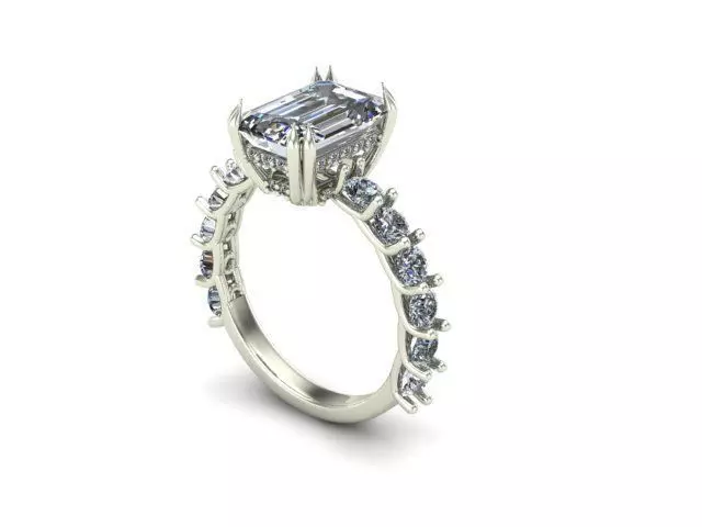 Engagement Ring With Emerald Diamond 3D model_0