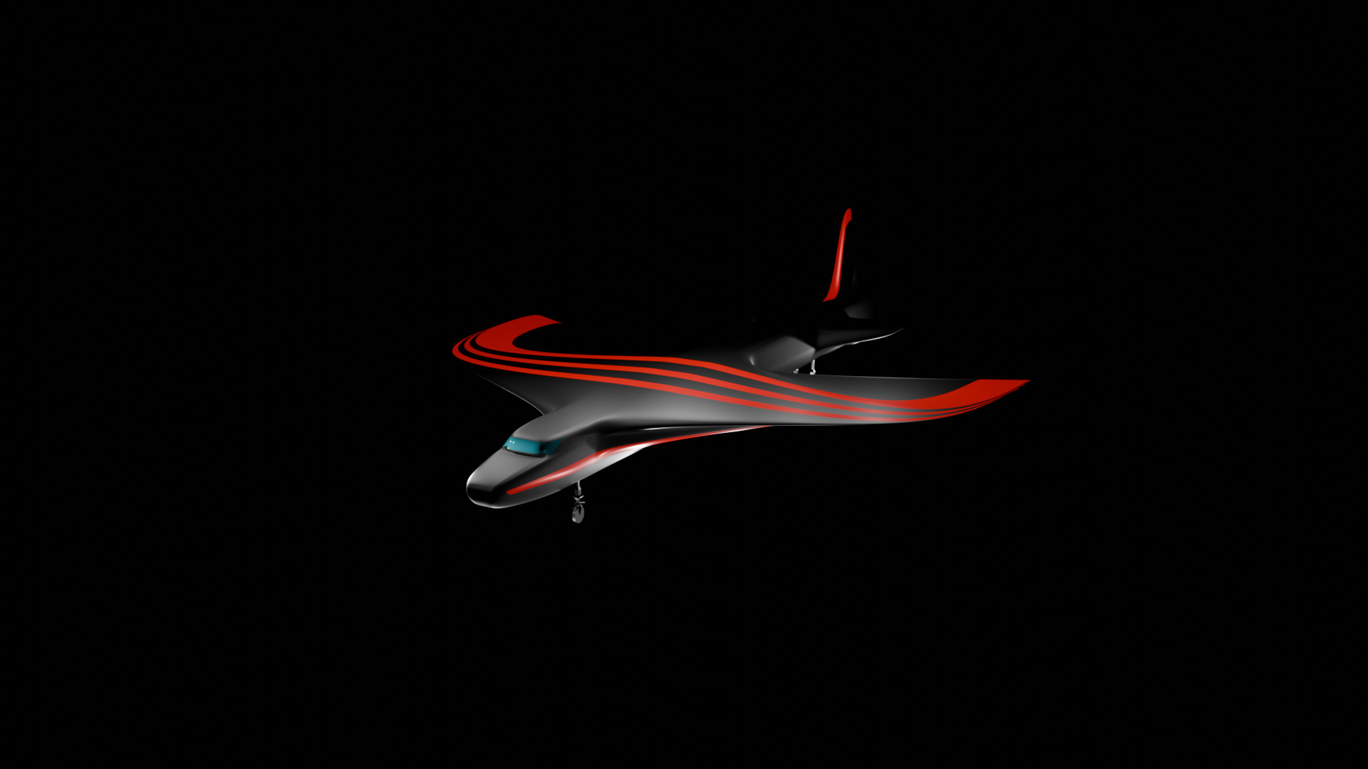 Futuristic Sci fi Red and Black Plane 3D Model for night Low-poly 3D model_1