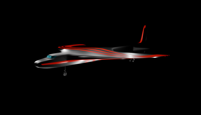 Futuristic Sci fi Red and Black Plane 3D Model for night Low-poly 3D model_52