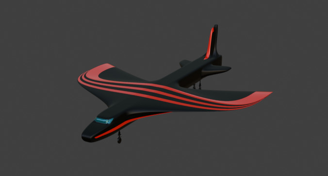 Futuristic Sci fi Red and Black Plane 3D Model for night Low-poly 3D model_36