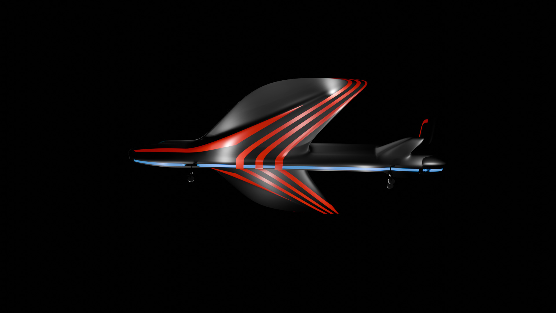 Futuristic Sci fi Red and Black Plane 3D Model for night Low-poly 3D model_8