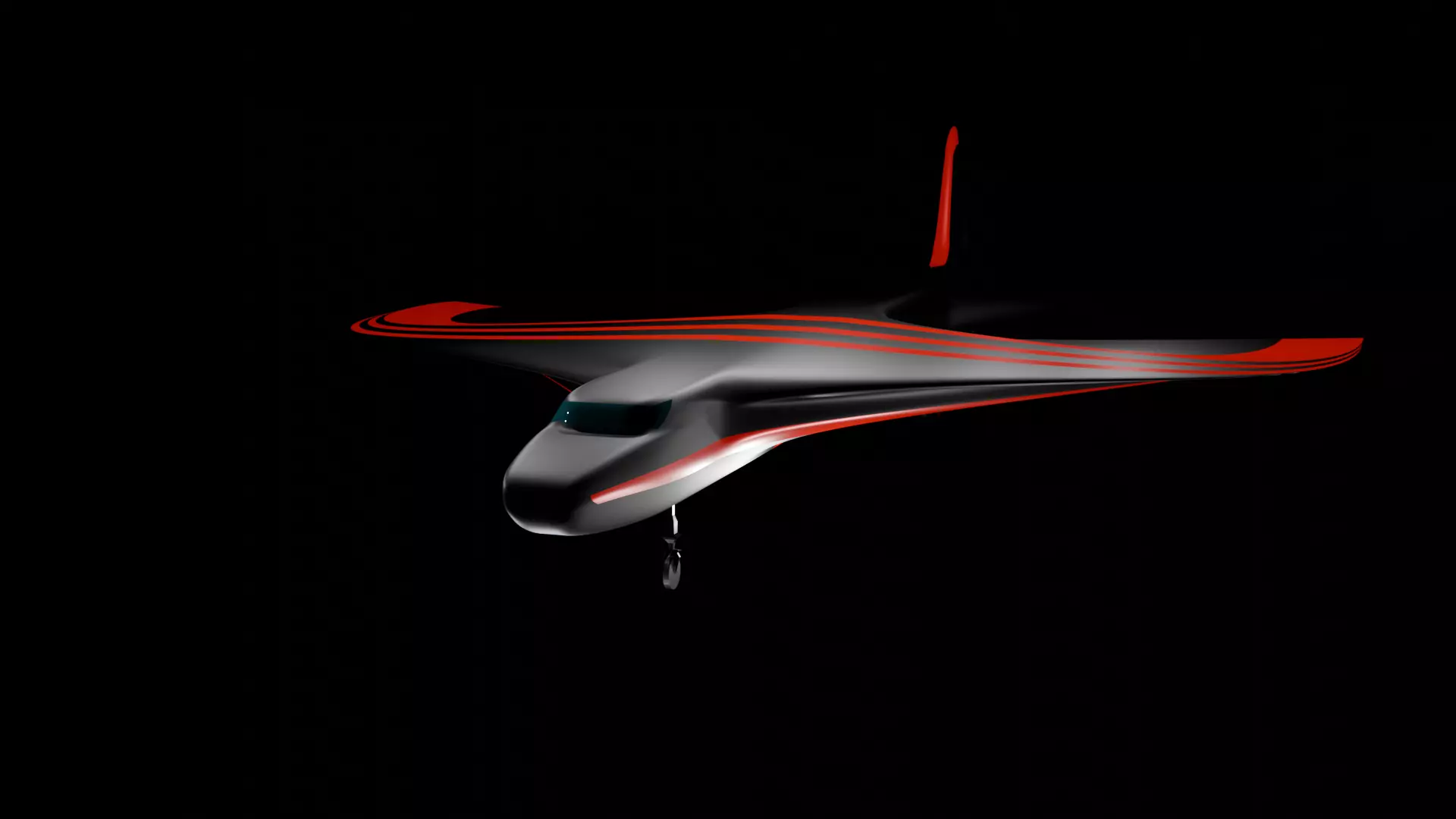 Futuristic Sci fi Red and Black Plane 3D Model for night Low-poly 3D model_0