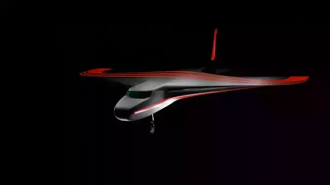 Futuristic Sci fi Red and Black Plane 3D Model for night