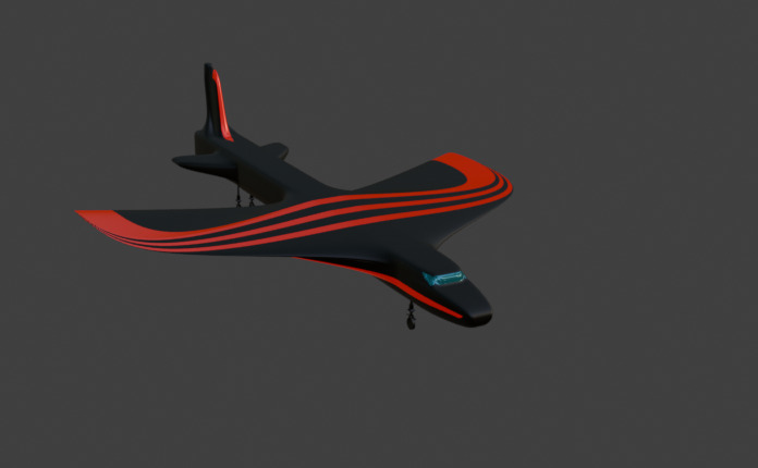 Futuristic Sci fi Red and Black Plane 3D Model for night Low-poly 3D model_37