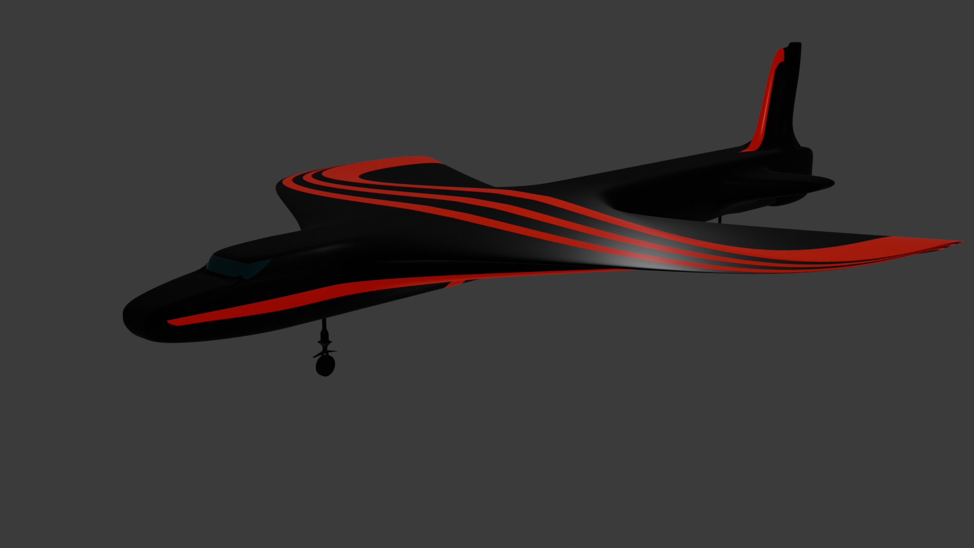 Futuristic Sci fi Red and Black Plane 3D Model for night Low-poly 3D model_70