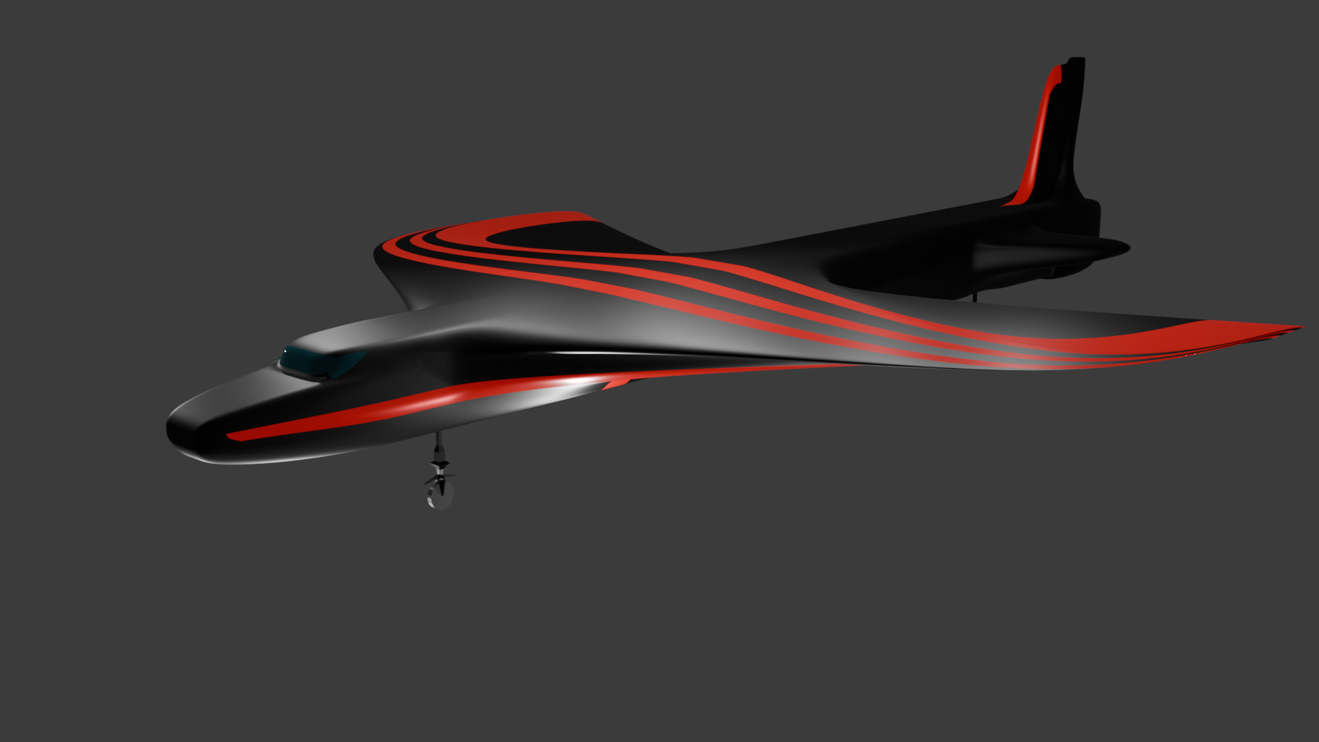 Futuristic Sci fi Red and Black Plane 3D Model for night Low-poly 3D model_69
