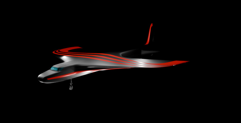 Futuristic Sci fi Red and Black Plane 3D Model for night Low-poly 3D model_54